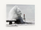 Storm Surge Lighthouse, storm wave lighthouse photograph, coastal canvas wall art print ready to hang