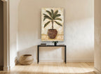 Terracotta Palm Study floral canvas print on the wall of a hallway