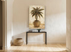 Terracotta Pot Palm floral canvas print on the wall of a hallway