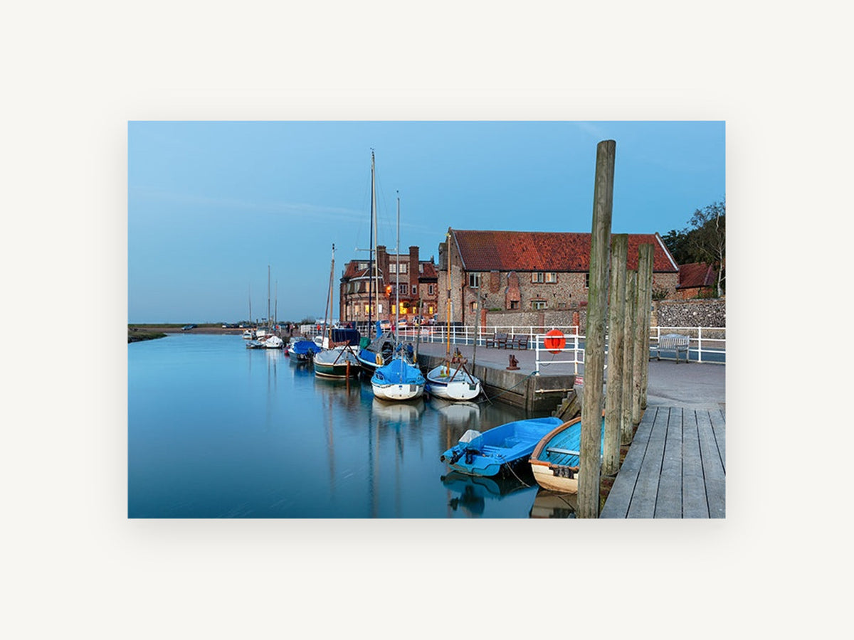 Blakeney Quay at Dusk, coastal canvas wall art print, front view