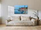 Blakeney Quay at Dusk coastal canvas print on the wall of a living room