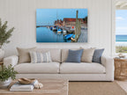 Blakeney Quay at Dusk coastal canvas print on the wall of a beach house living room