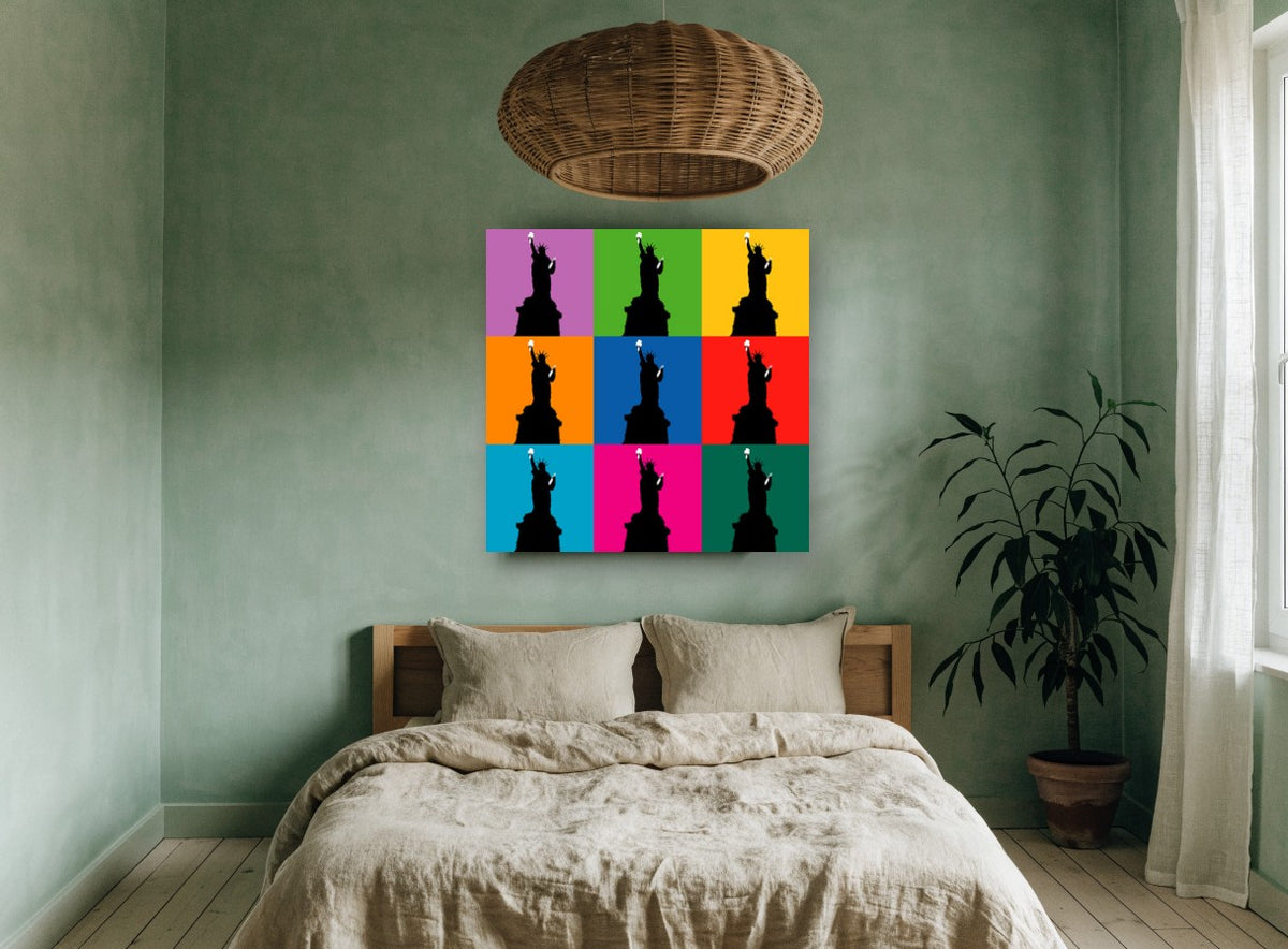 Liberty Pop Grid city canvas print on the wall of a bedroom