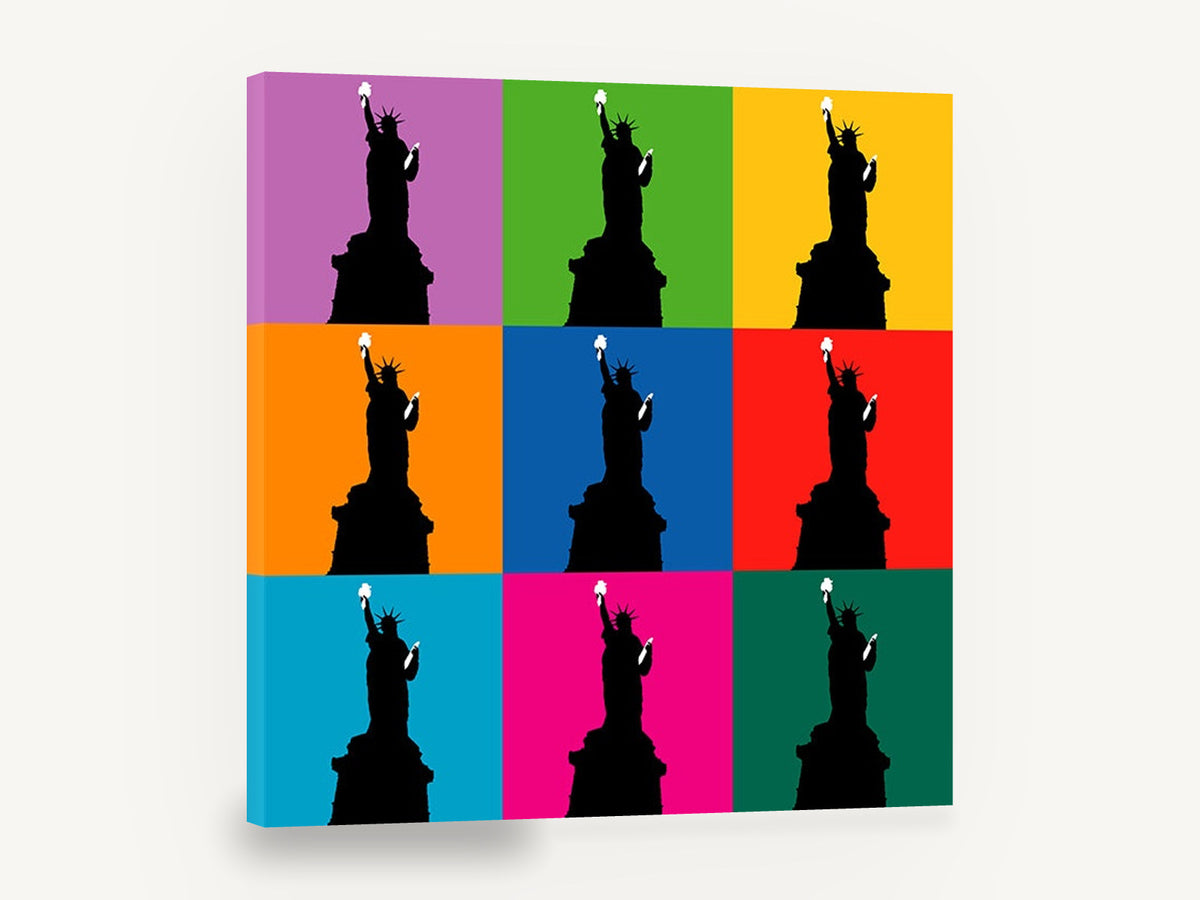 Liberty Pop Grid, statue of liberty pop art silhouette grid, city canvas wall art print ready to hang