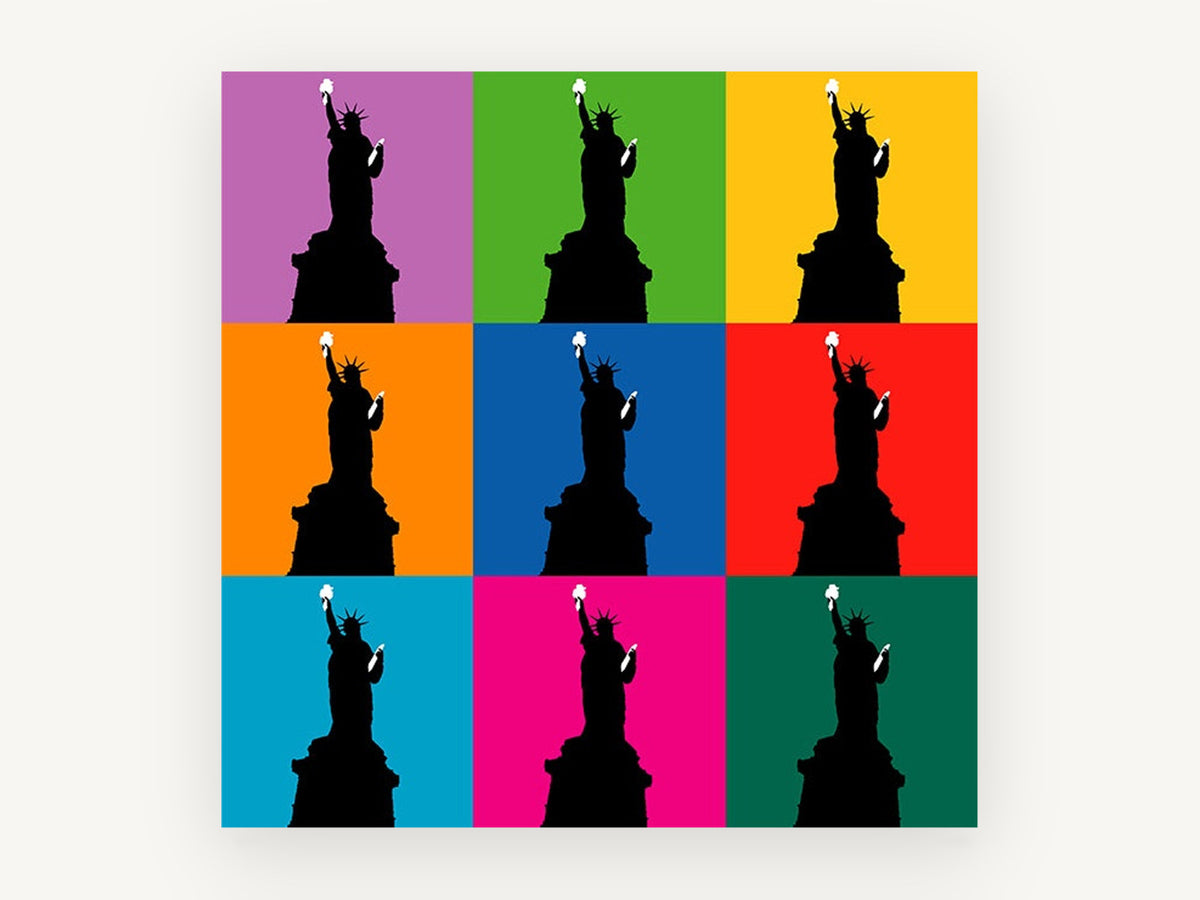 Liberty Pop Grid, statue of liberty pop art silhouette grid, city canvas wall art print, front view