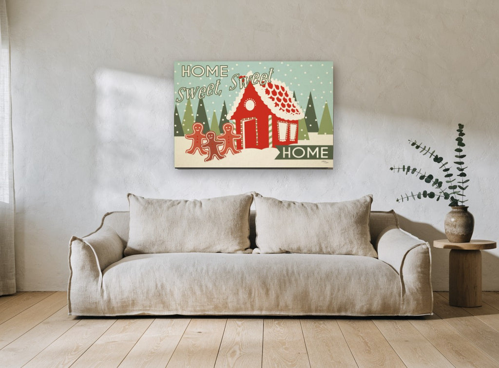 Gingerbread Snow Home kids canvas print on the wall of a living room