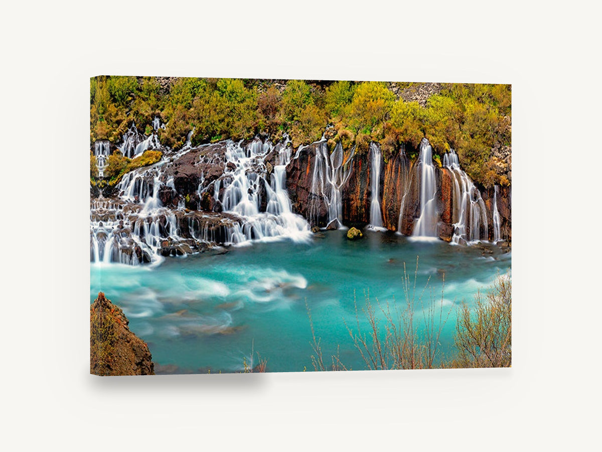 Turquoise Cascade Pool, turquoise waterfall pool photograph, landscape canvas wall art print ready to hang