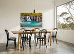 Turquoise Cascade Pool landscape canvas print on the wall of a dining room