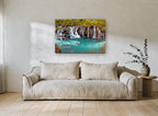 Turquoise Cascade Pool landscape canvas print on the wall of a living room
