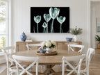 Glass Tulip Study floral canvas print on the wall of a Hamptons dining room