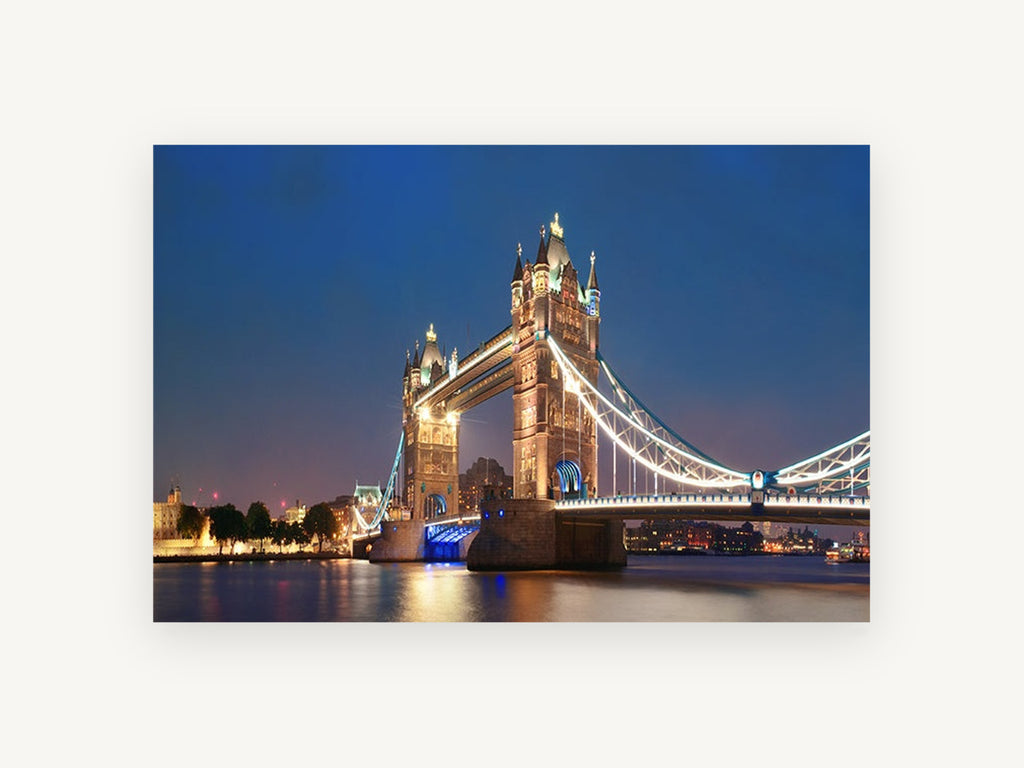 Tower Bridge Blue Hour, tower bridge london at dusk photograph, city canvas wall art print, front view