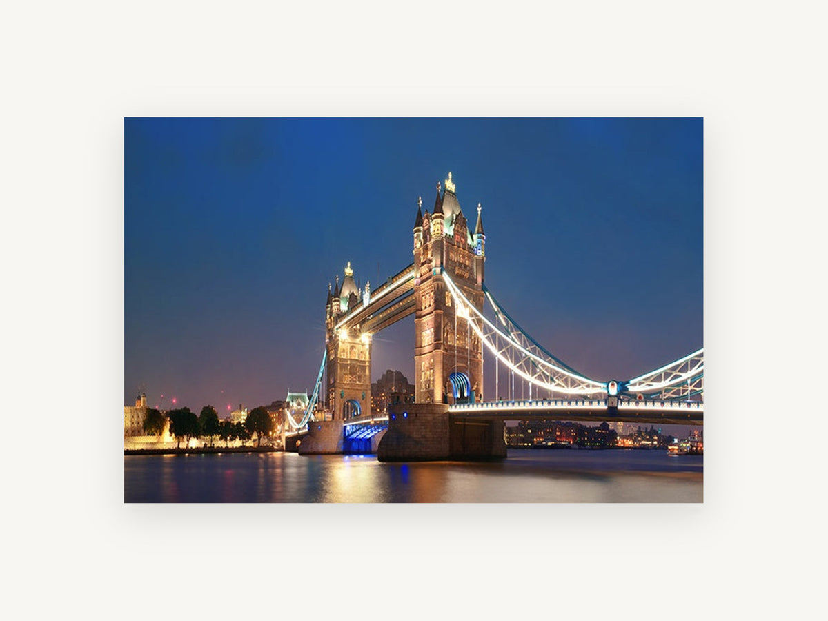 Tower Bridge Blue Hour, tower bridge london at dusk photograph, city canvas wall art print, front view