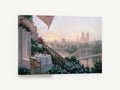 Terrace Dinner Over the Seine, paris terrace view at sunset artwork, city canvas wall art print ready to hang