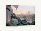 Terrace Dinner Over the Seine, paris terrace view at sunset artwork, city canvas wall art print ready to hang