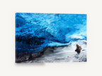 Blue Ice Cavern, blue glacier ice cave photograph, landscape canvas wall art print ready to hang