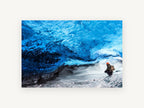 Blue Ice Cavern, blue glacier ice cave photograph, landscape canvas wall art print, front view