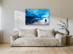 Blue Ice Cavern landscape canvas print on the wall of a living room