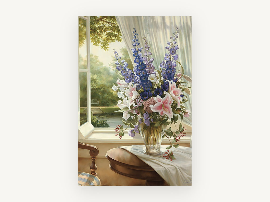 Lilies by the Open Window, floral canvas wall art print, front view