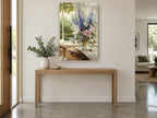 Lilies by the Open Window floral canvas print on the wall of a entry hall