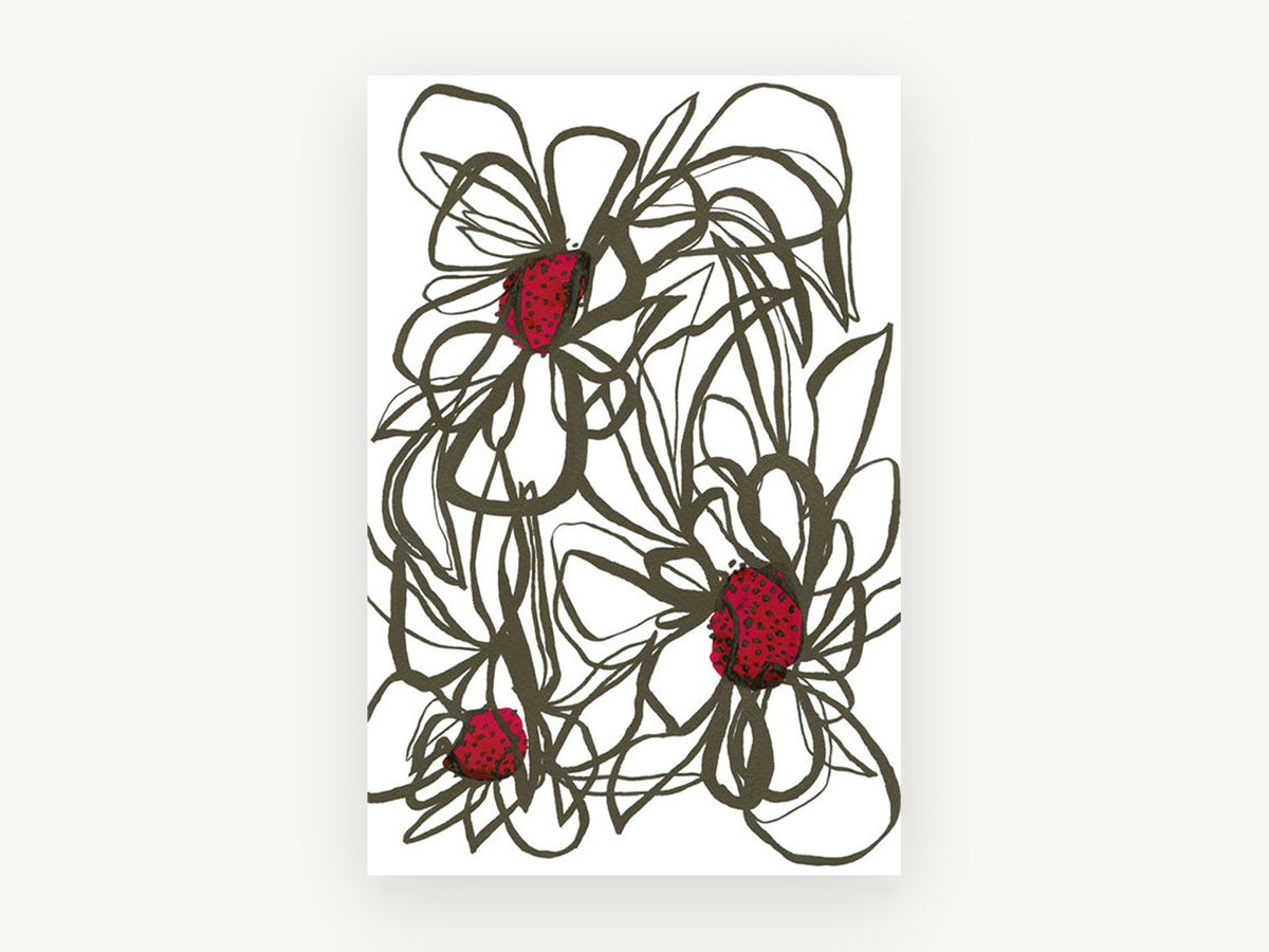 Crimson Centre Line Blooms, floral canvas wall art print, front view