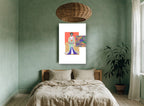 Kimono Collage Figure floral canvas print on the wall of a bedroom