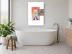 Kimono Collage Figure floral canvas print on the wall of a bathroom