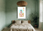 Paper Kimono Figure floral canvas print on the wall of a bedroom