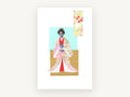 Paper Kimono Figure, floral canvas wall art print, front view