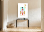 Paper Kimono Figure floral canvas print on the wall of a hallway