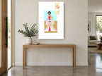 Paper Kimono Figure floral canvas print on the wall of a entry hall