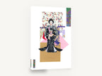 Kimono Paper Collage, japanese kimono figure paper collage, floral canvas wall art print ready to hang