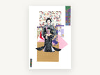 Kimono Paper Collage, floral canvas wall art print, front view