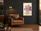 Mauve Roses in Chintz Cup floral canvas print on the wall of a charcoal living room