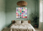 Analog Flower Grid floral canvas print on the wall of a bedroom