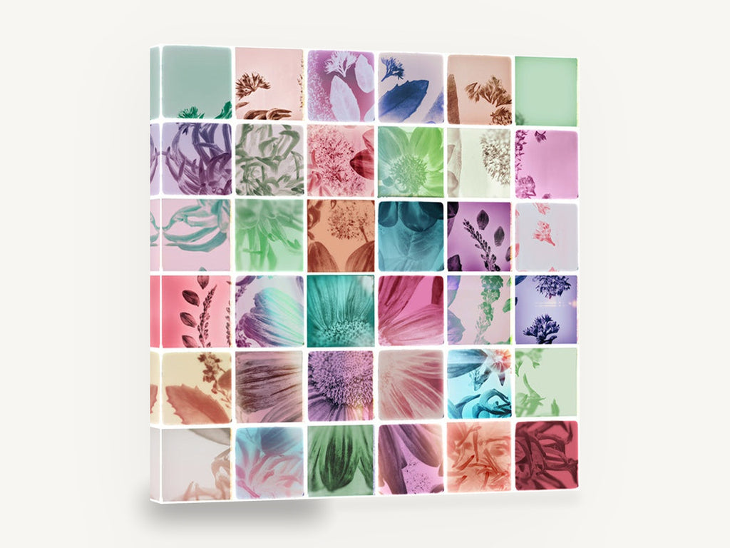 Analog Flower Grid, floral close-up grid photography collage, floral canvas wall art print ready to hang