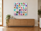 Leaf Print Mosaic floral canvas print on the wall of a living room above a sideboard