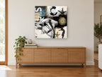Diver Among Sea Stars vintage canvas print on the wall of a living room above a sideboard