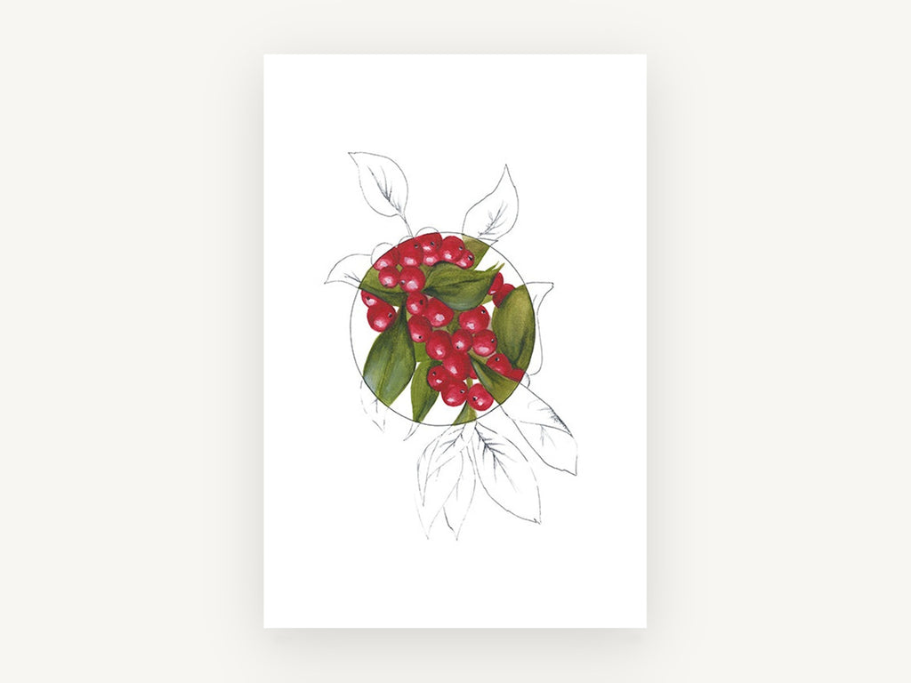 Berries in the Circle, floral canvas wall art print, front view