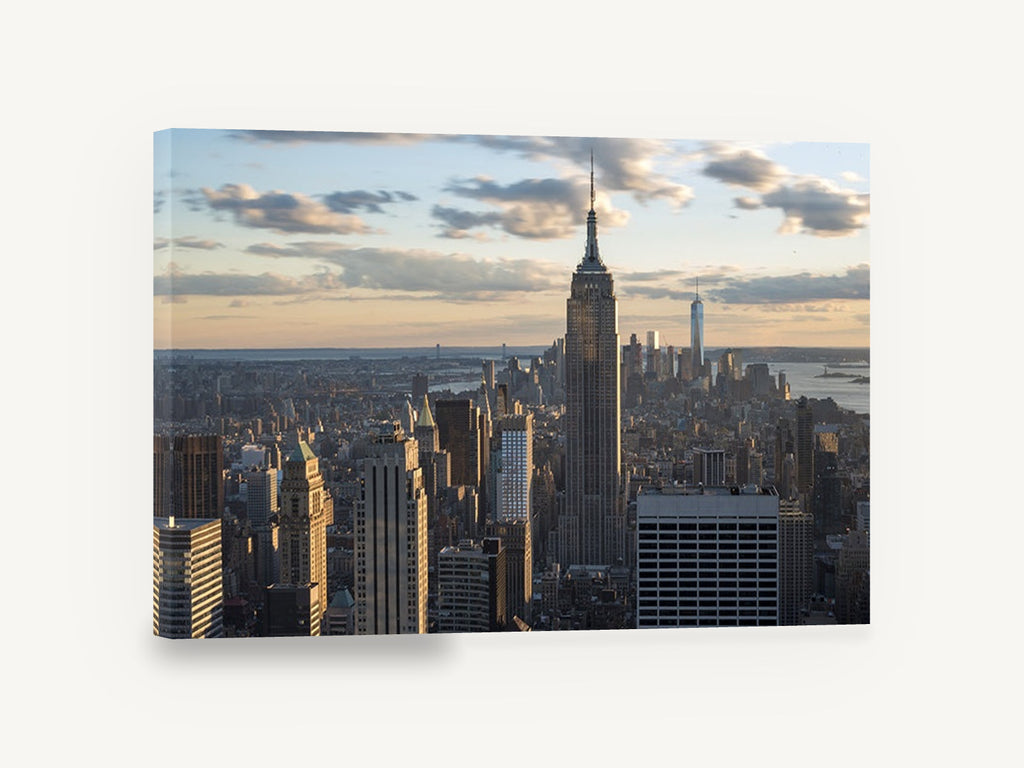 Empire State Golden Hour, empire state building manhattan skyline photograph, city canvas wall art print ready to hang