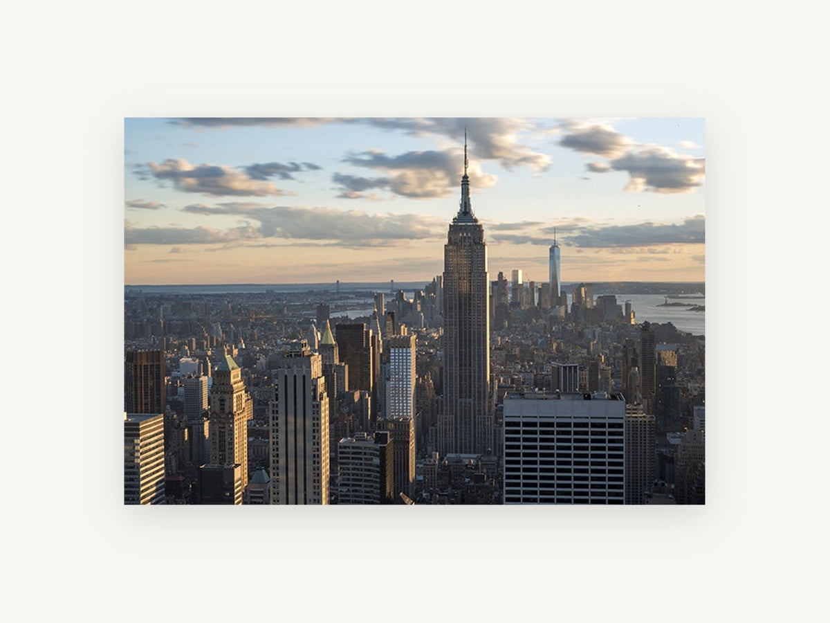 Empire State Golden Hour, empire state building manhattan skyline photograph, city canvas wall art print, front view