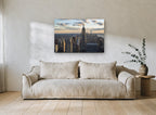 Empire State Golden Hour city canvas print on the wall of a living room
