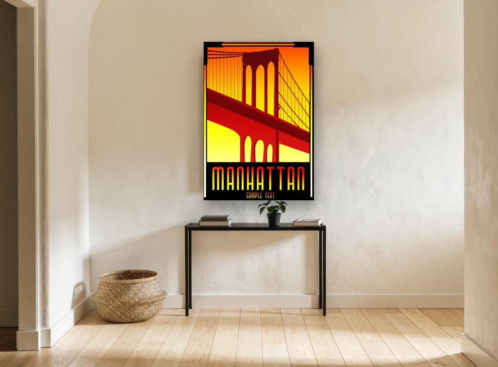 Manhattan Bridge Deco city canvas print on the wall of a hallway