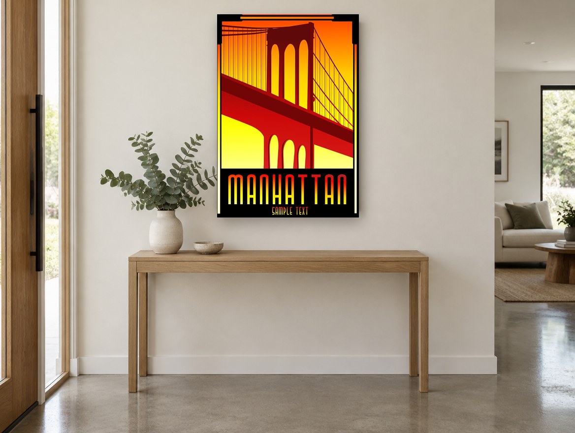 Manhattan Bridge Deco city canvas print on the wall of a entry hall