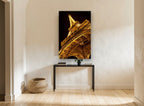 Golden Tower Ascent city canvas print on the wall of a hallway
