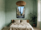 Eiffel Down the Rue city canvas print on the wall of a bedroom