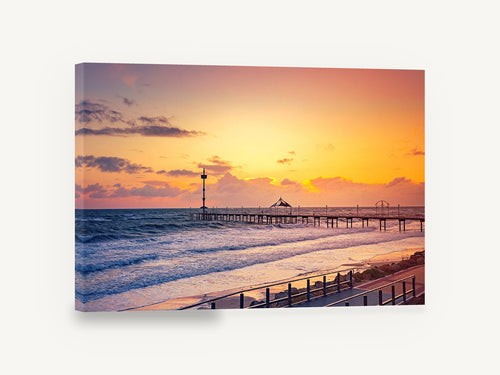 Amber Dusk Jetty, jetty at sunset beach photograph, coastal canvas wall art print ready to hang