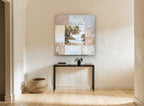Palm Cove Patchwork coastal canvas print on the wall of a hallway