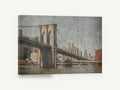 Weathered Brooklyn Tower, brooklyn bridge vintage textured photograph, city canvas wall art print ready to hang