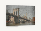 Weathered Brooklyn Tower, brooklyn bridge vintage textured photograph, city canvas wall art print ready to hang