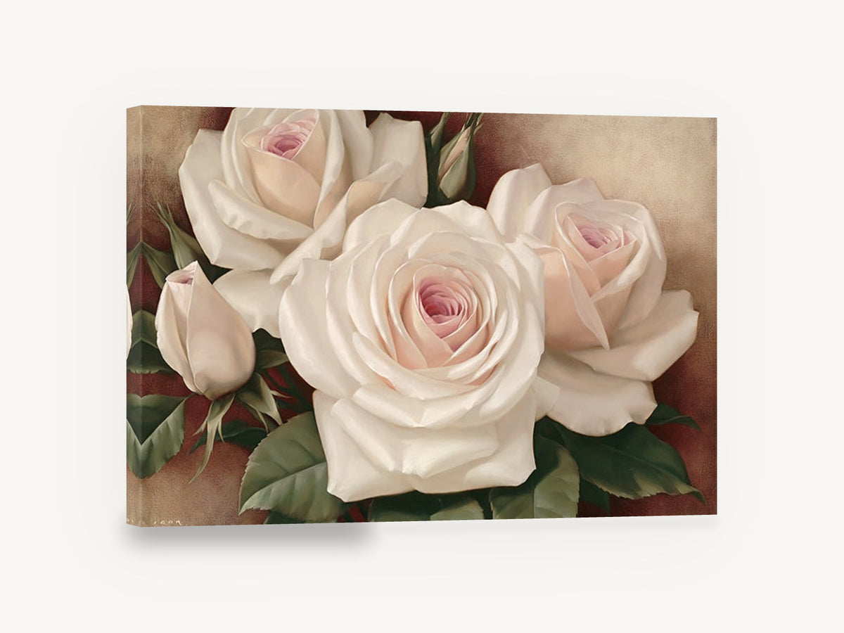 Blush Cream Rose Trio, cream pink roses floral painting, floral canvas wall art print ready to hang